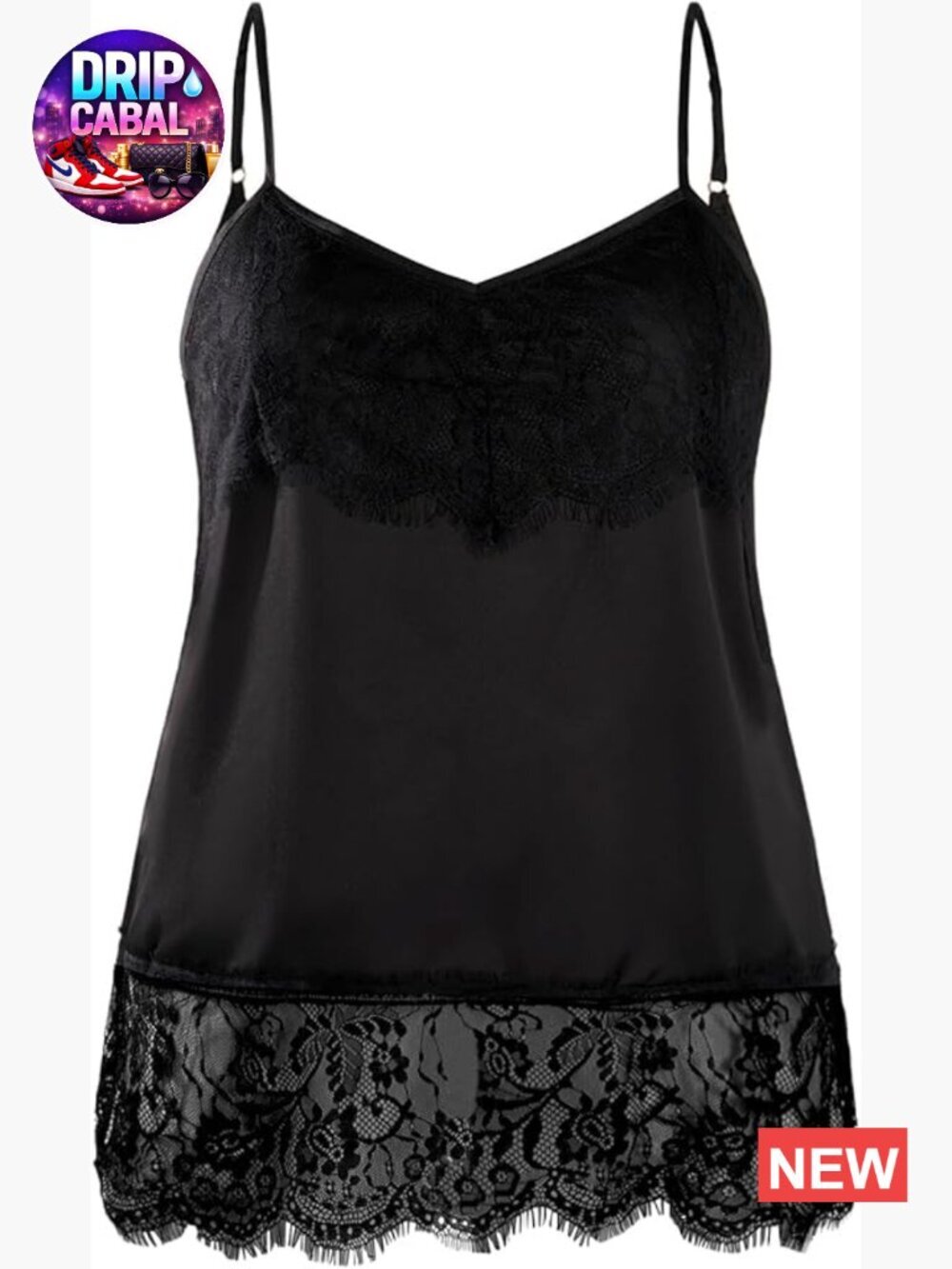 Plus Size Camisole Lace Spaghetti Strap Loose Fit Satin Tank Top Dressy Casual
